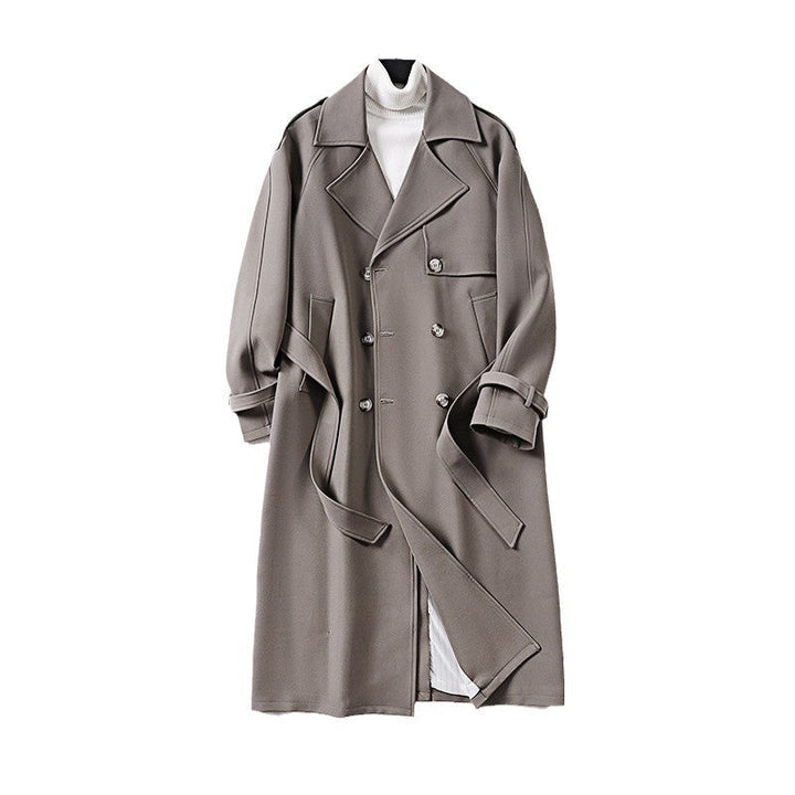 Dam elegant Maxi trenchcoat gjord ullblandning med vid shawl krage och knytband