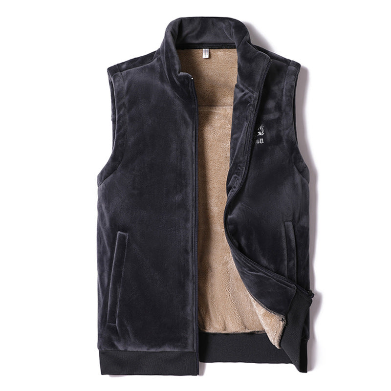 Herr Sleeveless Termisk Fleece Väst med Sherpa Foder och Standing Krage