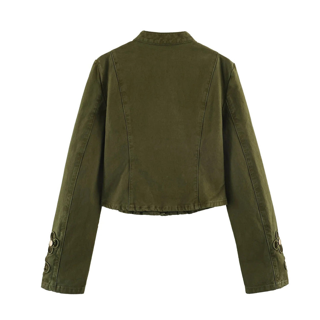 Dam Kort Military Jacka med Toggle Closures och Stå Krage