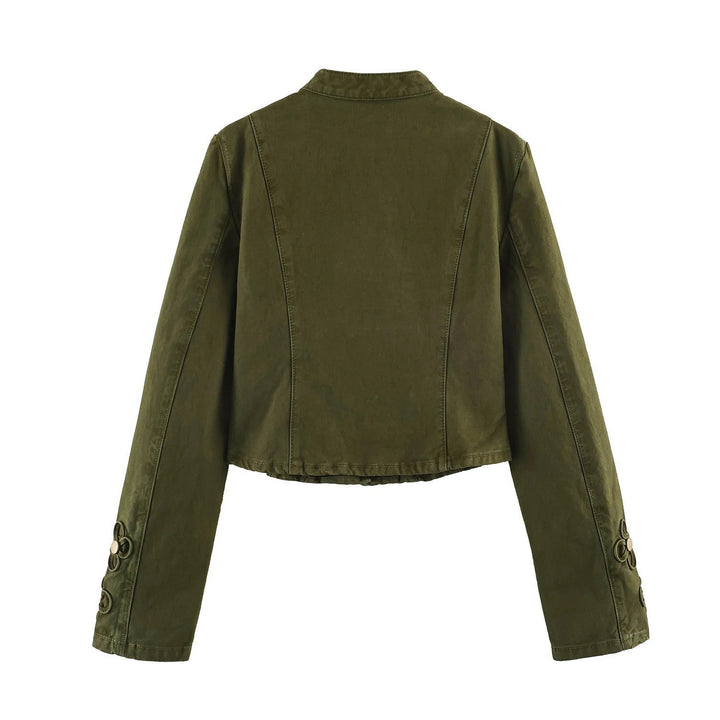 Dam Kort Military Jacka med Toggle Closures och Stå Krage