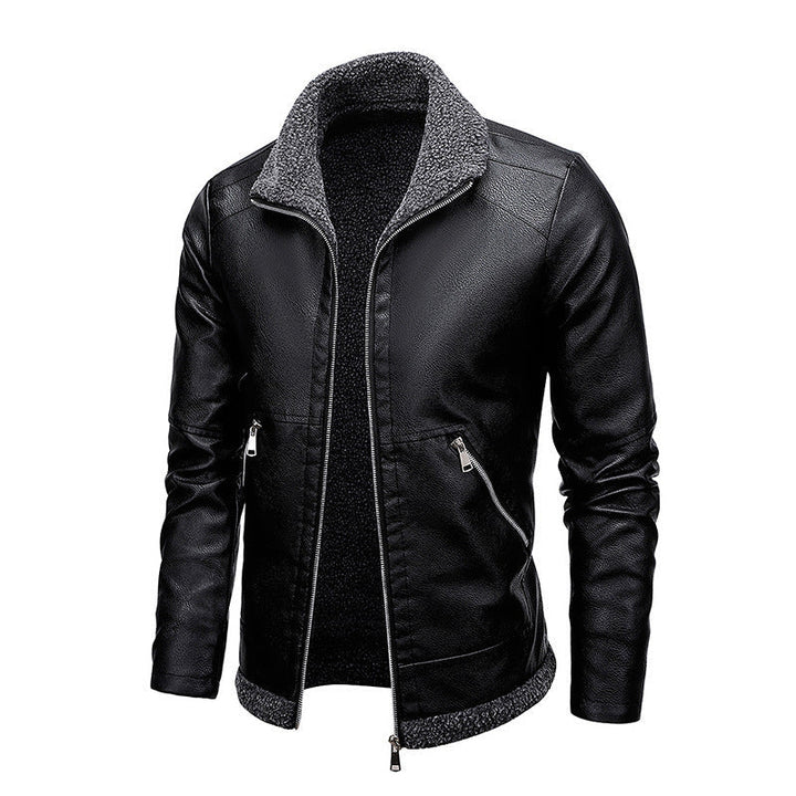 Herr Läder Look Pilot Jacka med Sherpa Interior Foder och Dold Zip Knapplist