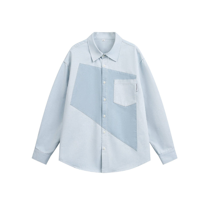 Unisex Oversized Patchwork Denim Skjorta med Boxig Skärning
