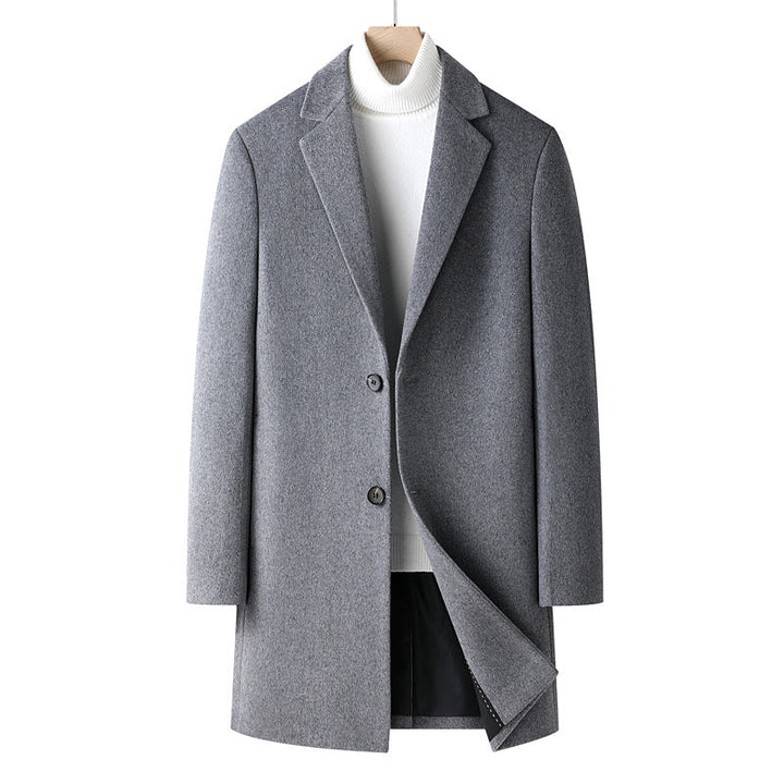 Herr Single-Breasted Ull Blandning Overcoat med Narrow Lapels och Smal Passform