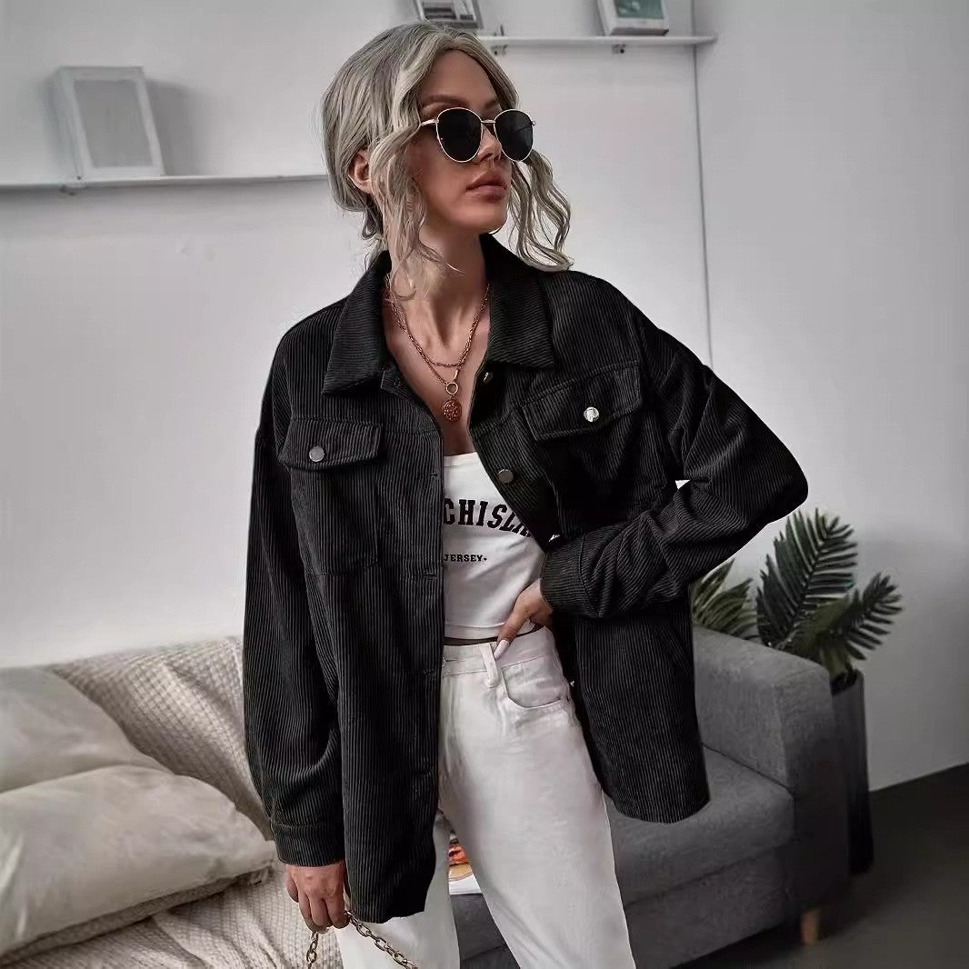 Dam manchester overshirt med påsydda fickor och oversized skärning