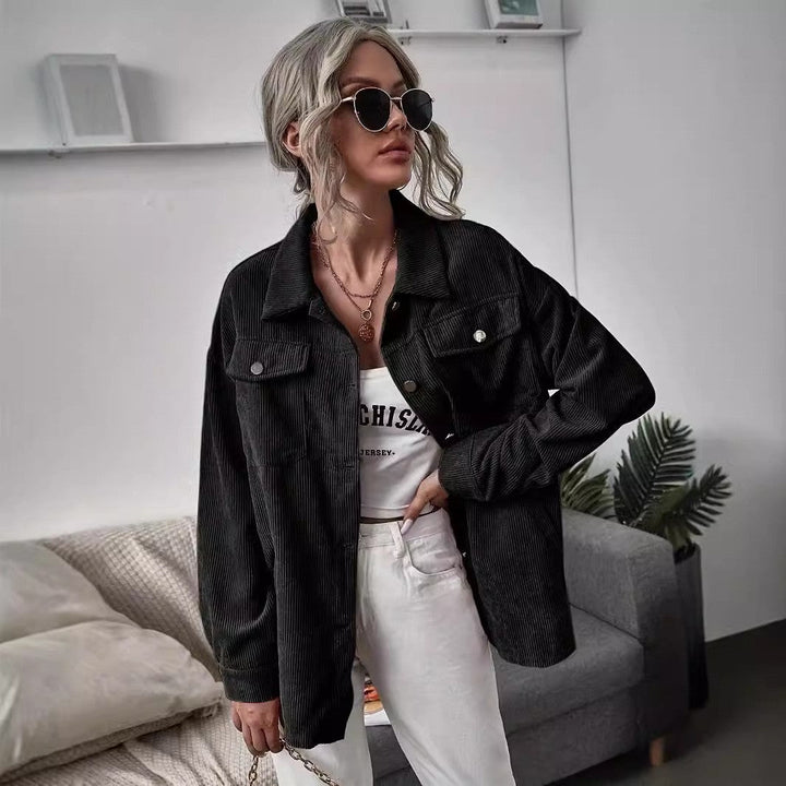 Dam manchester overshirt med påsydda fickor och oversized skärning