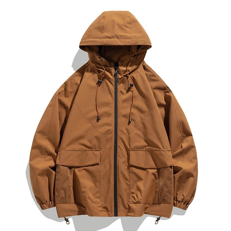 Herr Oversize Utility Softshelljacka med Huva, Patches och Justerbar Fåll