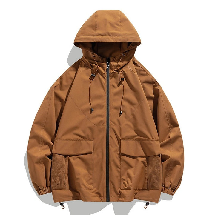 Herr Oversize Utility Softshelljacka med Huva, Patches och Justerbar Fåll