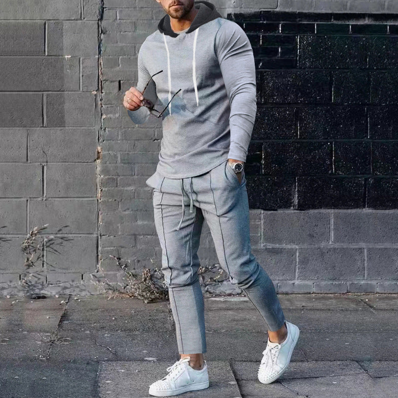 Herr Two-Piece Luvtröja Lounge Set med Smal Passform Luvtröja och Tapered Joggingbyxor