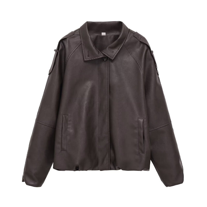Dam kort jacka gjord vegan läderlook in boxy oversize skärning