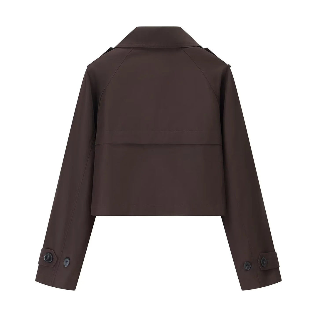 Dam kort-skärning cropped trenchcoat med double-breasted knäppning och epaulettes