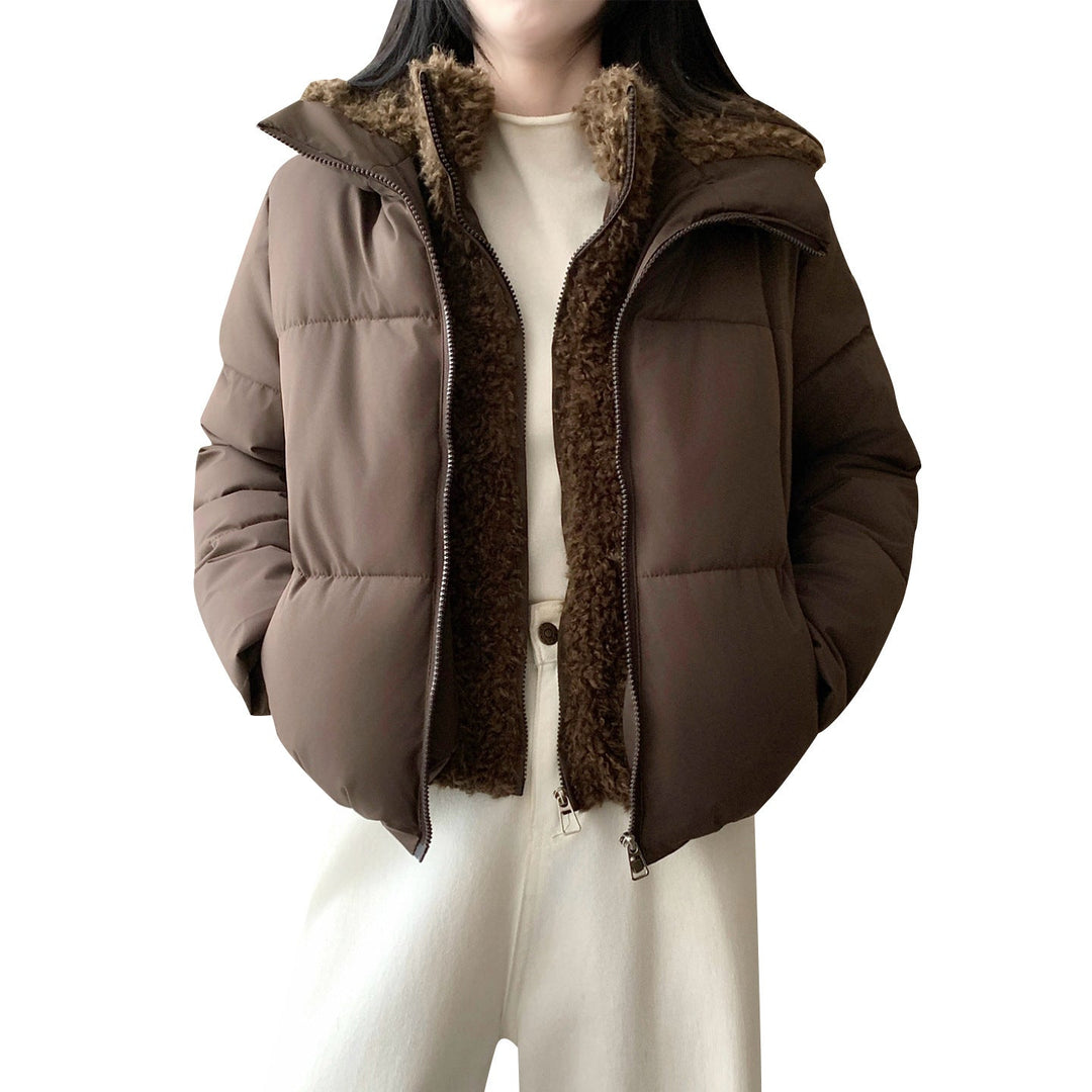 Dam kort vadderad double jacka med detachable teddy inner foder och hög ståkrage