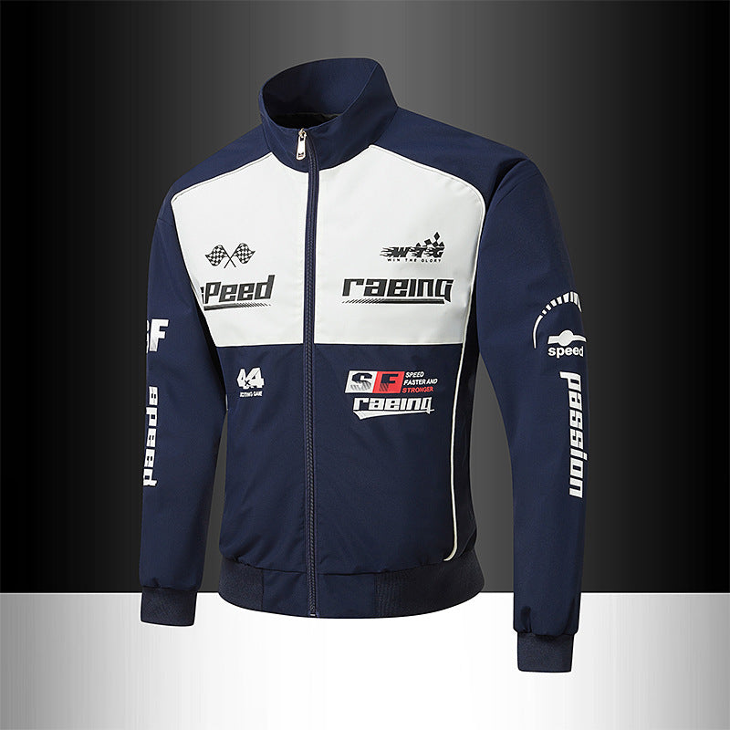 Herr Track Jacka i Motorsport Look med Logo Prints och Stående Krage