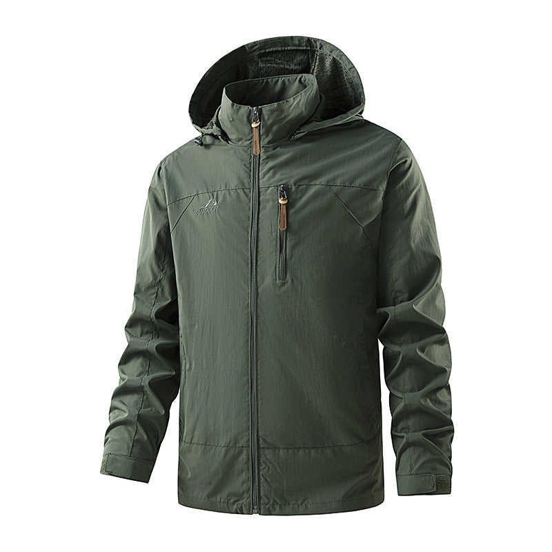 Herr Ultralätt Outdoor Jacka med Huva med Mesh Foder, Bröst Dragkedja och Adjustable Muddar