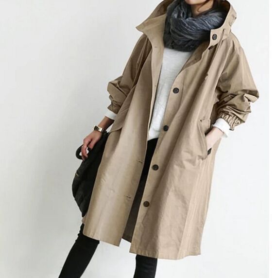 Water-Repellent Oversized med Huva Trenchcoat