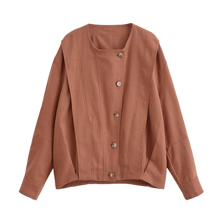 Dam Boxig Övergångsjacka med Round Neck, Decorative Stitching och Visible Knapplist