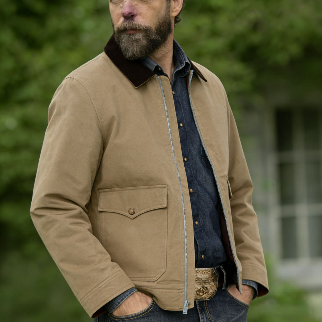 Herr robust canvas fältjacka med manchester krage och utanpåfickor