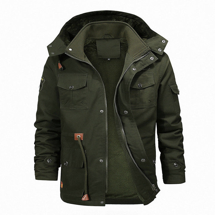 Herr Canvas Parka med Teddy Fleecefoder, Huva, och Multifunctional Fickor
