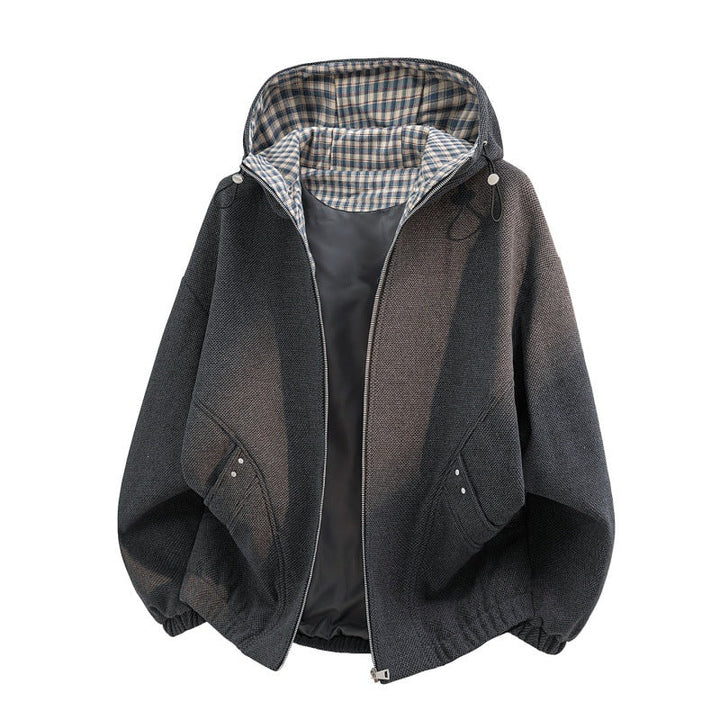 Dam oversized fleecejacka med huva och rutig innerfoder