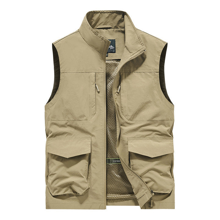 Herr Utility Utomhus Väst med Flera Fickor, Mesh Foder och Ståkrage