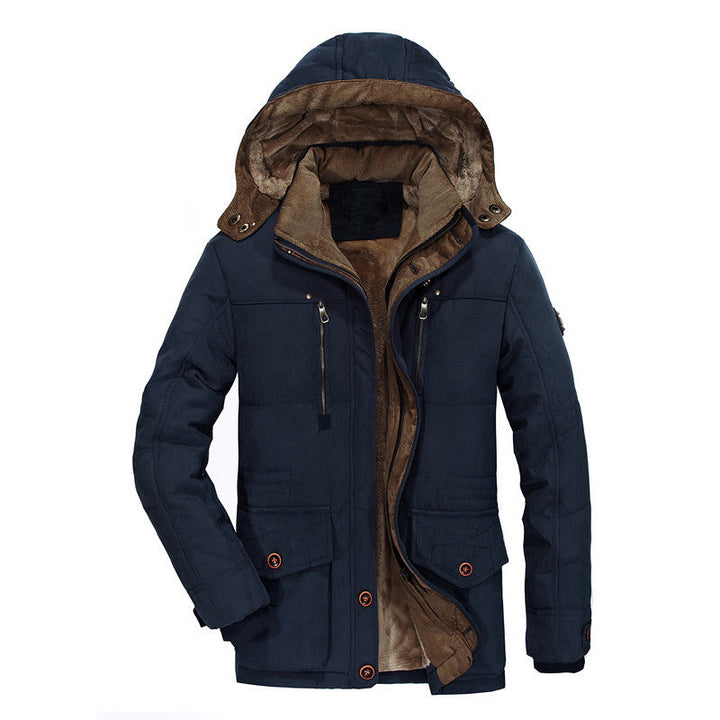 Herr Quiltad Canvas Parkas med Teddyfoder, Manchester Krage och Multifunktionell Fickor