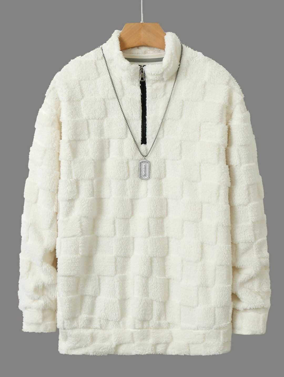 Herr Rutig Sherpa Halv Dragkedja Pullover med Hög Ståkrage och Mjuk Teddy Fleece Quality