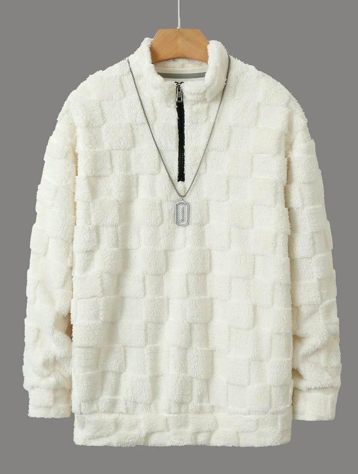 Herr Rutig Sherpa Halv Dragkedja Pullover med Hög Ståkrage och Mjuk Teddy Fleece Quality