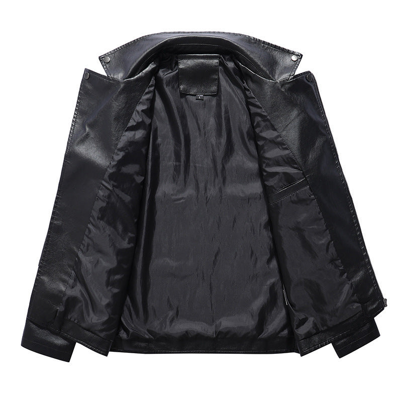 Herr Smal Passform Konstläder Biker Jacka med Quiltad Arm Panels och Lapel Krage