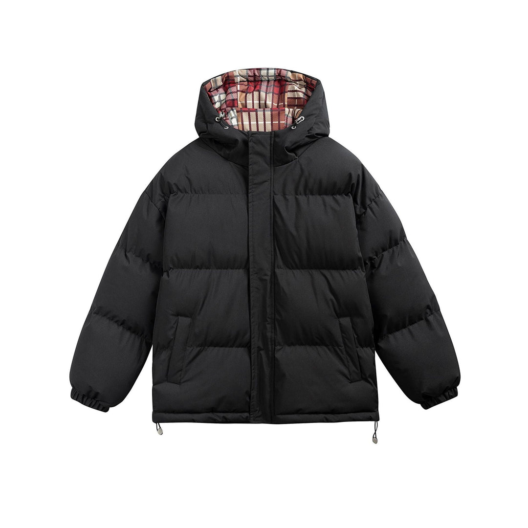 Dam Vadderad Oversized Quiltad Jacka med Huva, Hög Krage och Rutig Foder