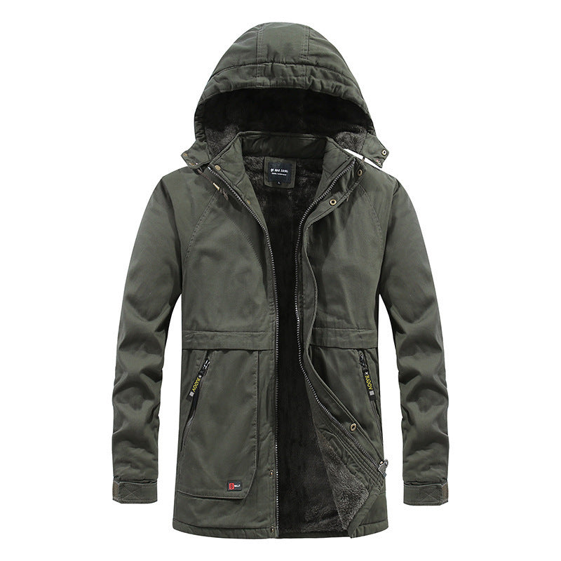 Herr Stad Parka i Canvas Look med Warming Teddy Fleecefoder och Huva