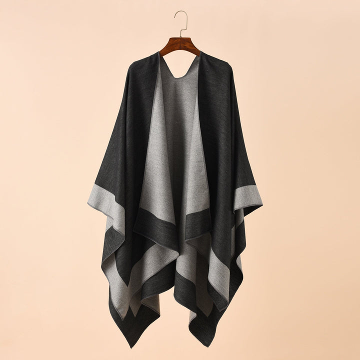 Dam Reversible poncho-Cape tillverkad av Cashmere Blend med oversized skärning
