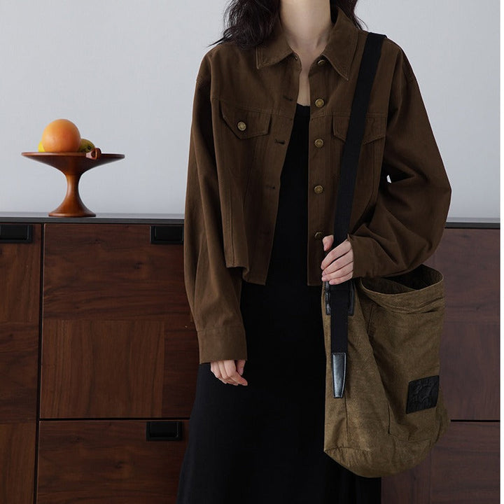 Dam modern oversize jacka med knappar och praktiska fickor