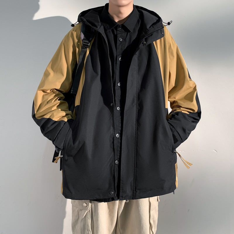 Herr two-lager softshell overlay jacka med huva, vind och vatten avvisande membran och justerbar fåll