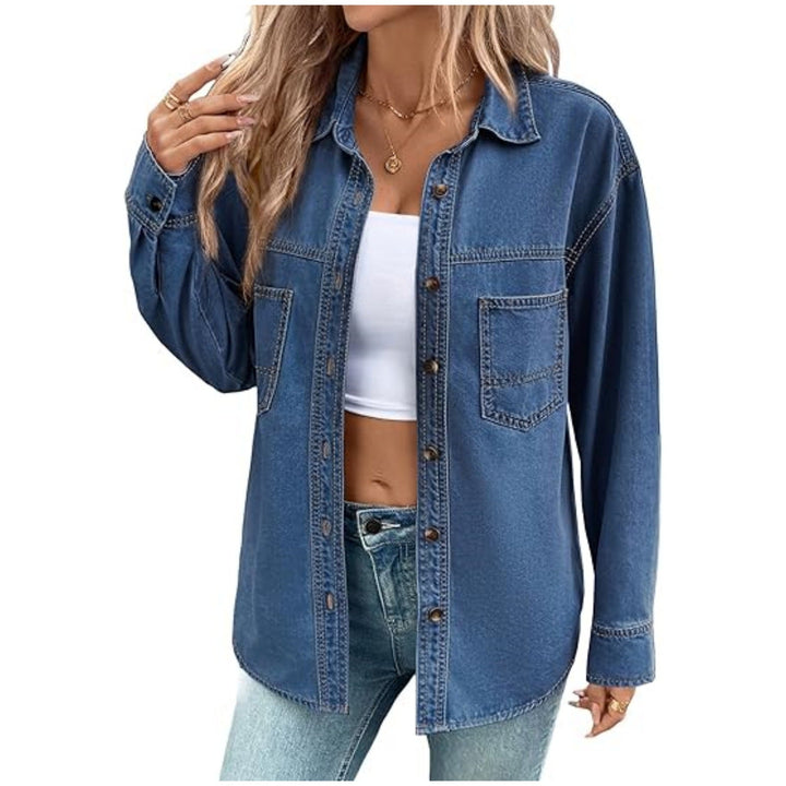 Dam oversize denim skjortjacka in Washed look med bröstfickor och hel knappslå