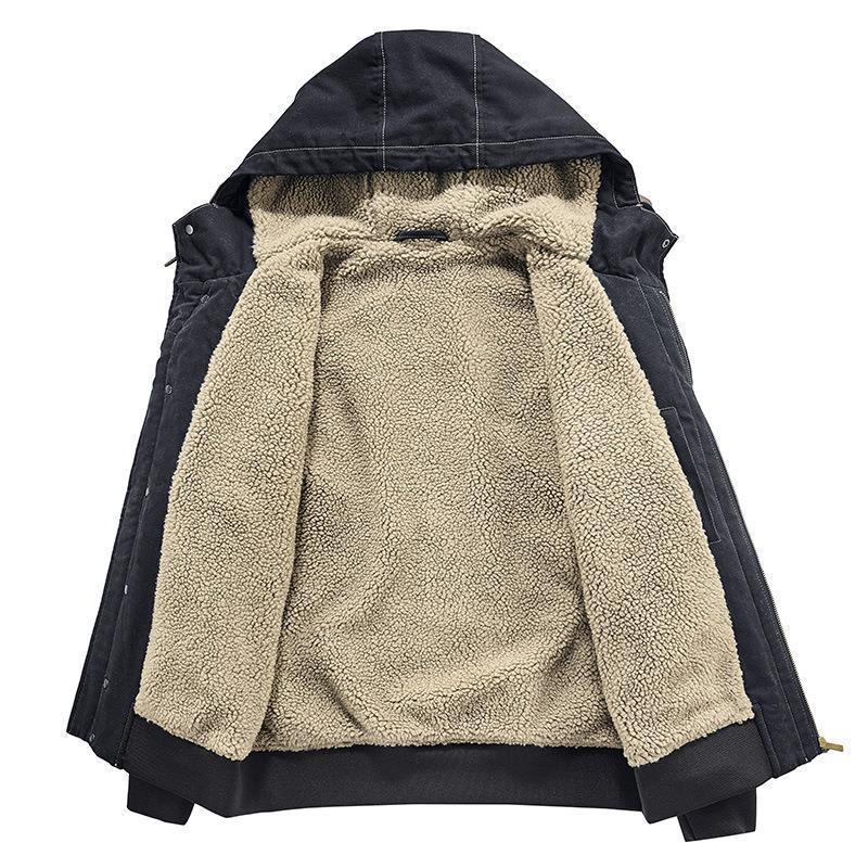 Herr Canvas Luvtröja med Sherpa Foder, Utility Fickor och Ribbstickade Muddar