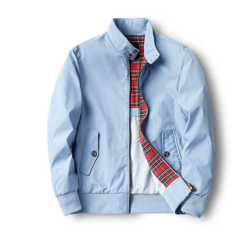 Herr Short-Cut Harrington Jacka med Stående Krage, Elastisk Muddar och Checkered Inre Foder