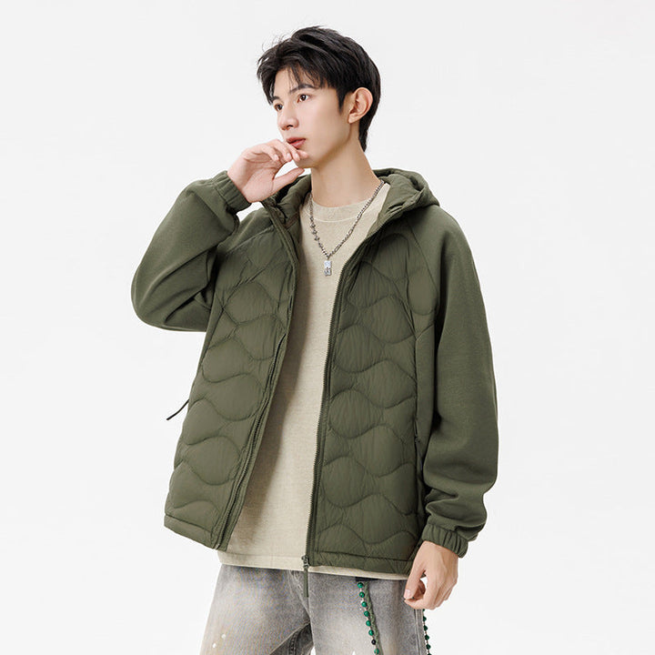 Herr Fodrad Hybrid-Steppjacke med Huva och Fleeceärmeln