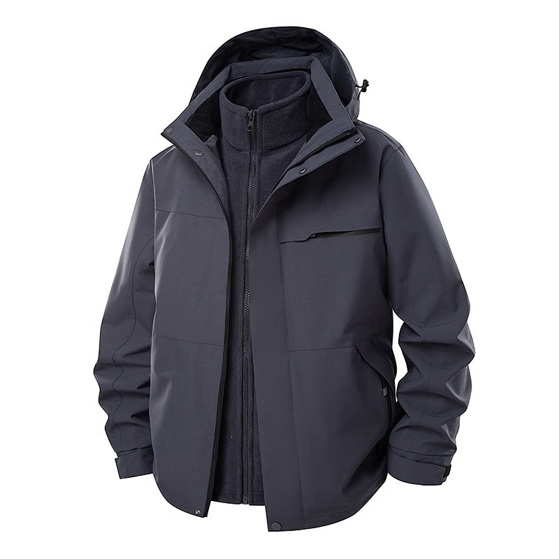 Herr Two-Layer Funktionell Övergångsjacka med Avtagbar Fleece Inner Jacka, Huva &amp; Vattenavvisande Skal