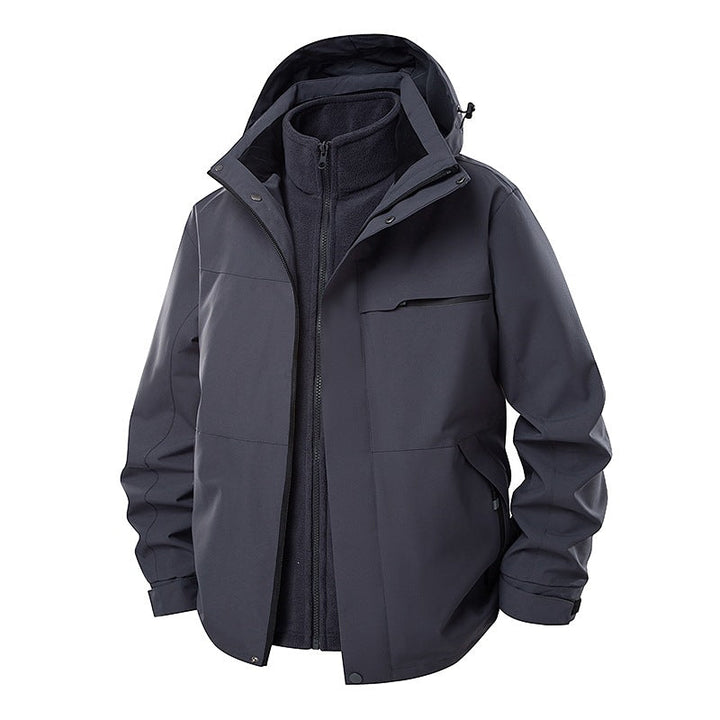 Herr Two-Layer Funktionell Övergångsjacka med Avtagbar Fleece Inner Jacka, Huva &amp; Vattenavvisande Skal