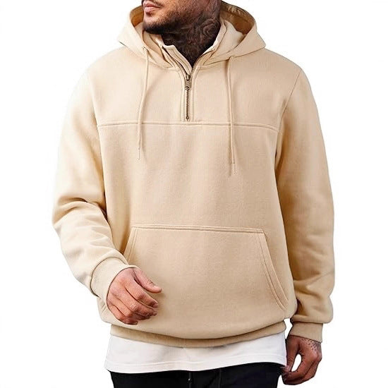 Herr med Huva Pullover med Halv Dragkedja, Känguruficka och Ribbstickade Muddar