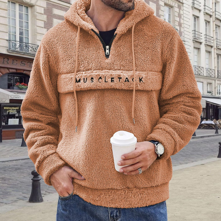 Herr Nano Teddy Fleece Luvtröja med Halv Dragkedja, Känguruficka och Mjuk Foder