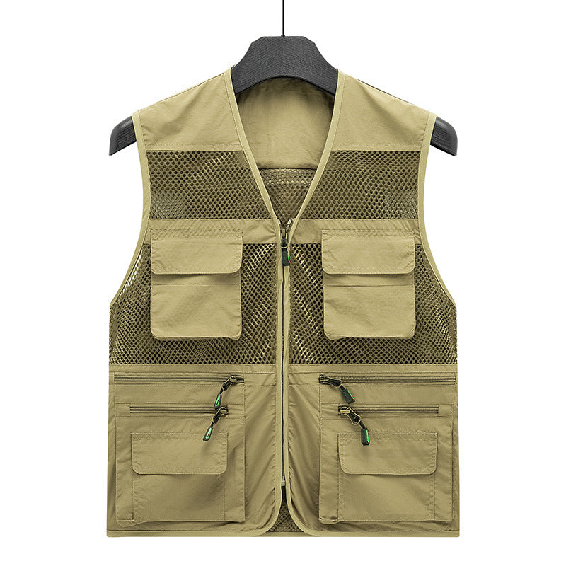 Herr Multifunctional Mesh Utility Väst med Dragkedja och Flera Fickor