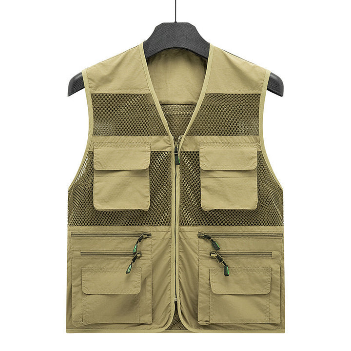 Herr Multifunctional Mesh Utility Väst med Dragkedja och Flera Fickor