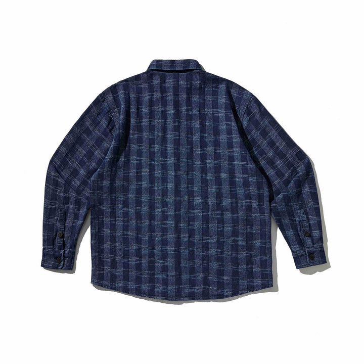 Herr plaid denim skjortjacka med rounded fåll