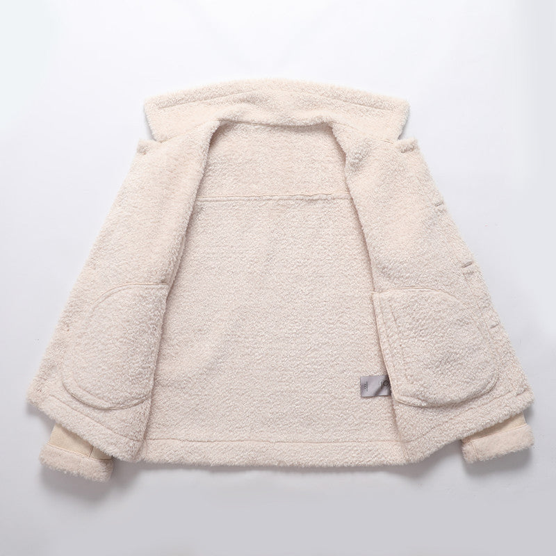 Herr sheepskin-inspired teddy fleece jacka med knäppslå och fickor med dragkedja