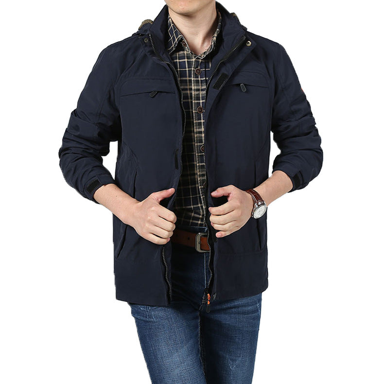 Herr Lätt Utility Fältjacka med Huva, Dragkedja, och Multifunction Fickor