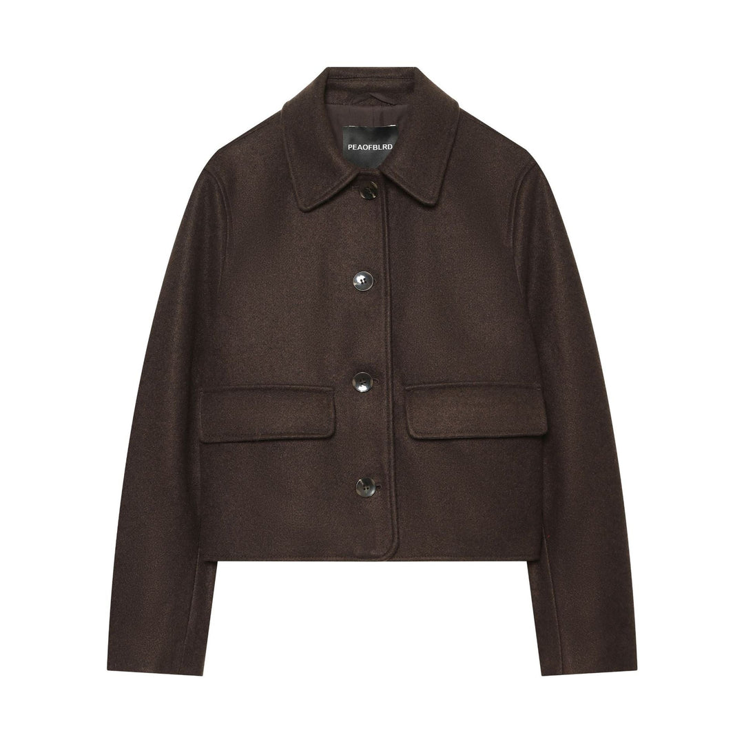 Dam Kort Skärning Ull Blend Jacka i Boxig Skärning med Lock Fickor