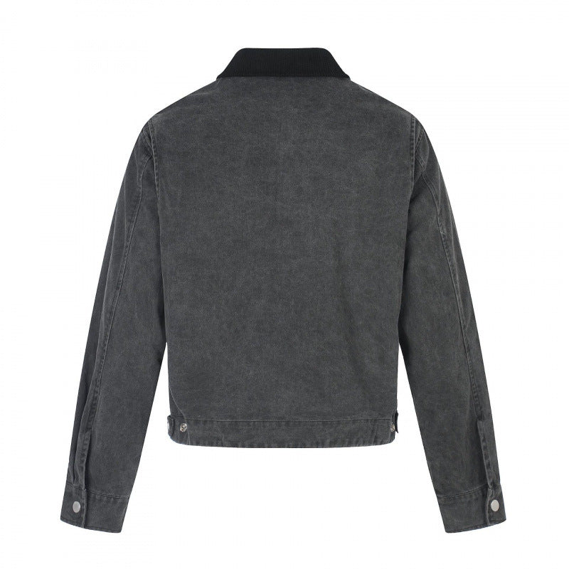 Herr Short-Cut Canvas bomberjacka med Cord Krage och Large Photo Collage Tryck