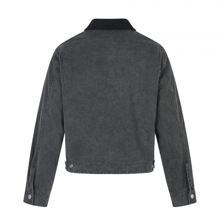 Herr Short-Cut Canvas bomberjacka med Cord Krage och Large Photo Collage Tryck