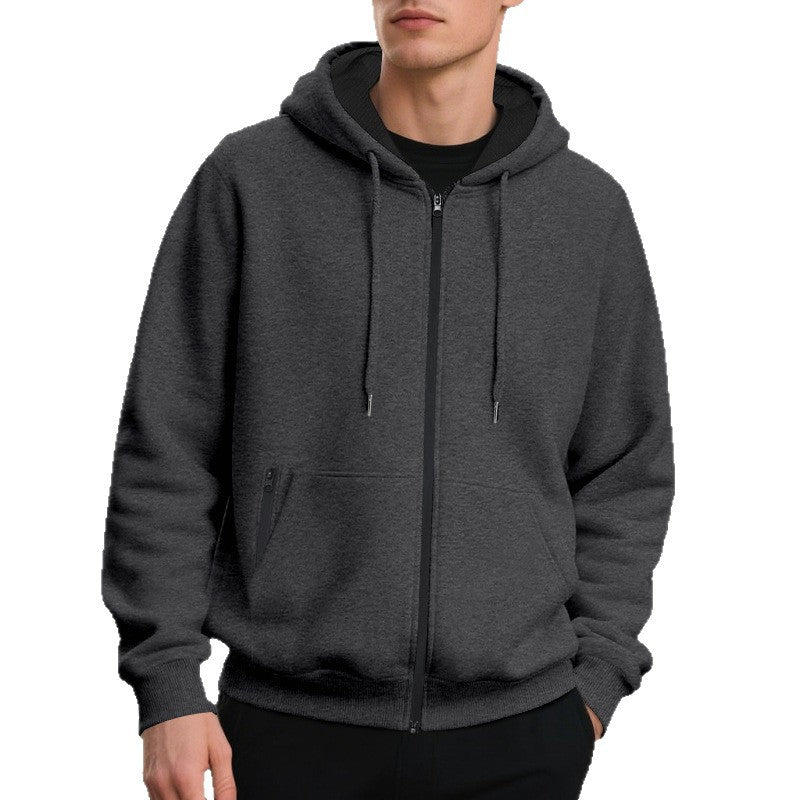 Herr Oversized med Dragkedja Luvtröja med Kangaroo Fickor och Contrasting Inner Foder