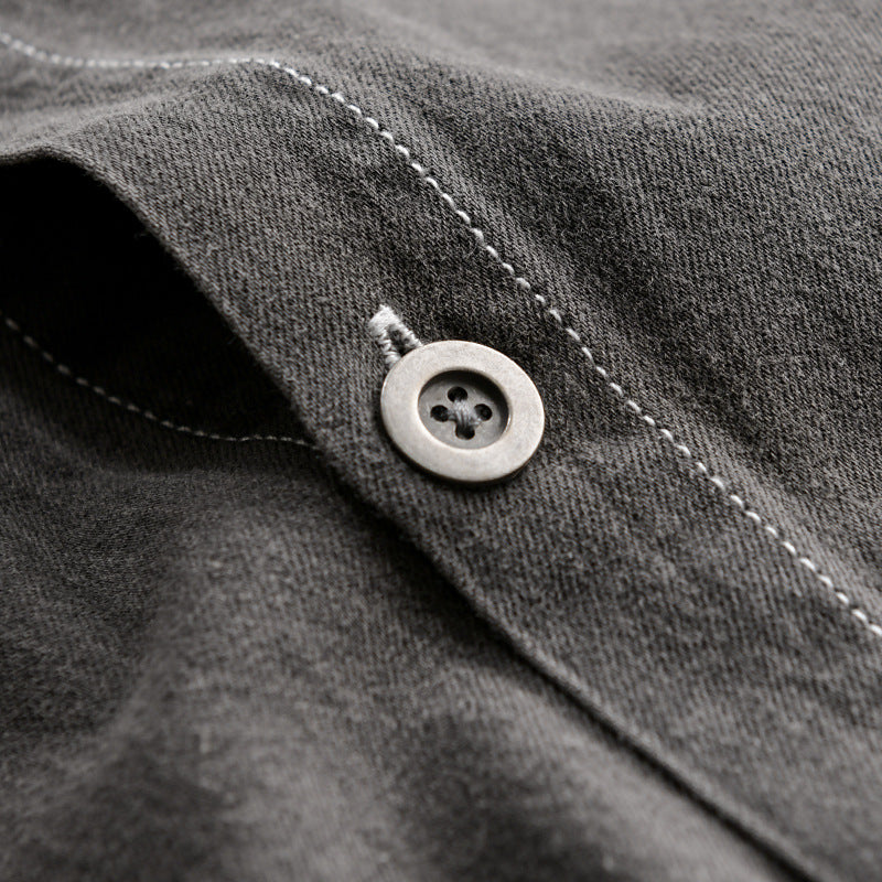 Herr Washed Denim Overshirt i Arbetskläder Look med Kontrast Stitches